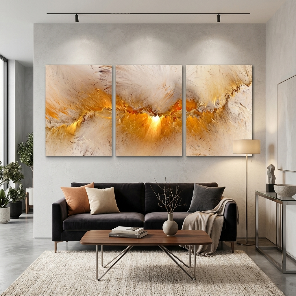 Modularer Kunstdruck auf mehrteiliger Leinwand in Beige und Gold