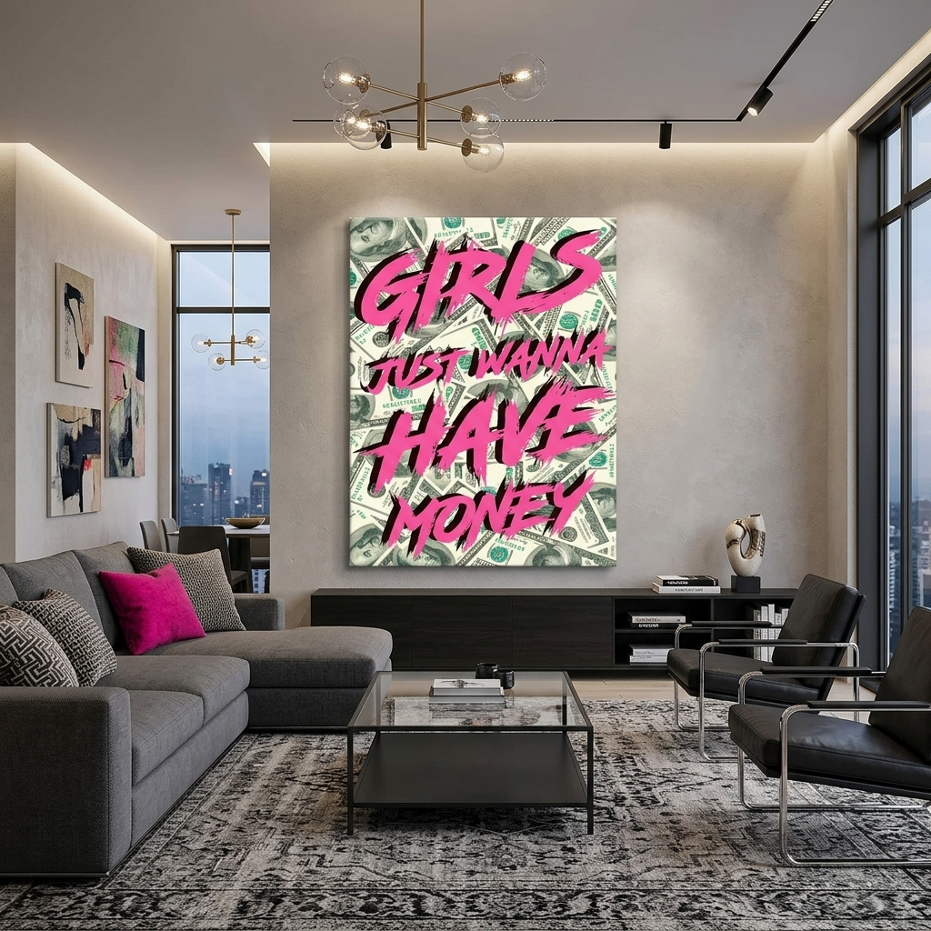 Die Inschrift auf dem Hintergrund der Dollars Motivierender Leinwand-Kunstdruck