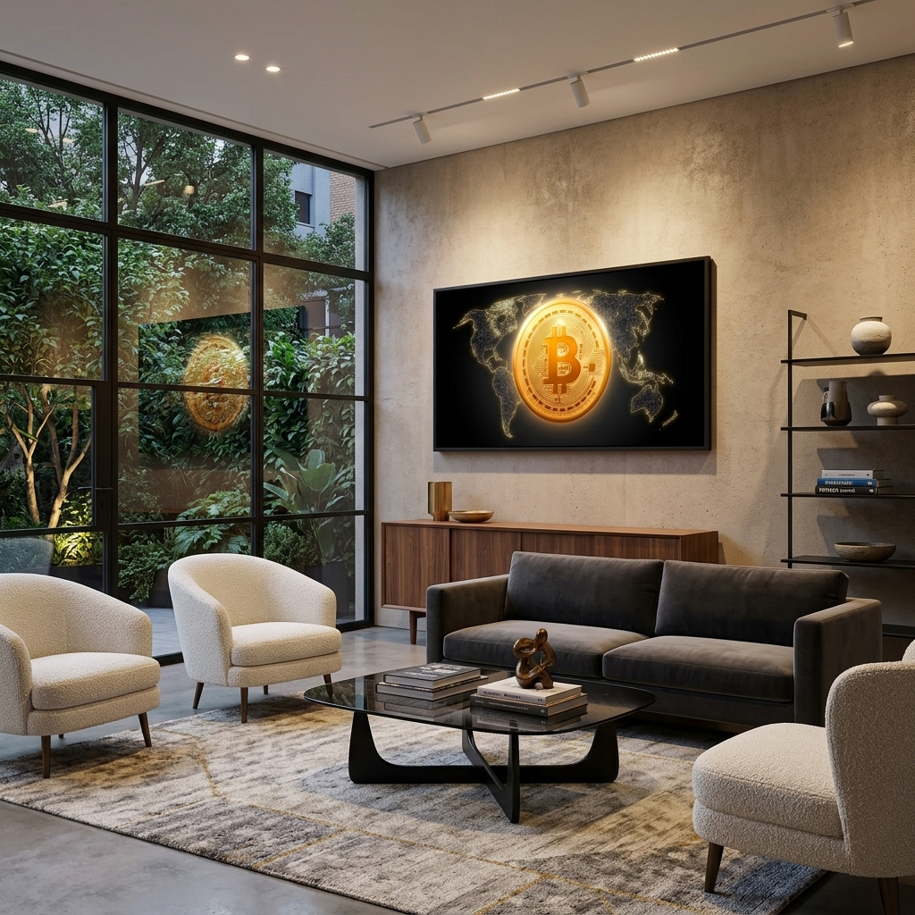 Bitcoin Goldmünze Bitcoin Karte Hintergrund Inspirierender Leinwanddruck