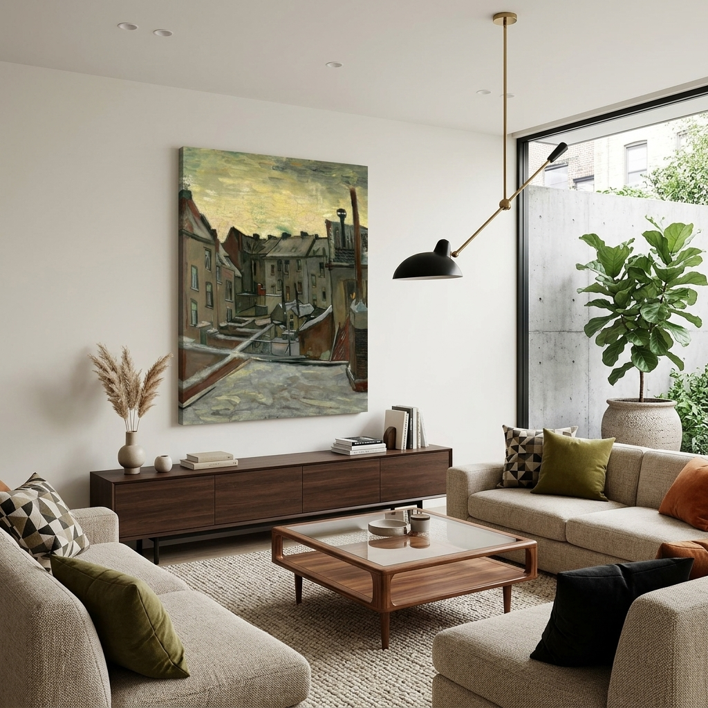 Reproduktion: Die Hinterhöfe der alten Häuser in Antwerpen. Reproduktion auf Leinwand, Kunstdruck