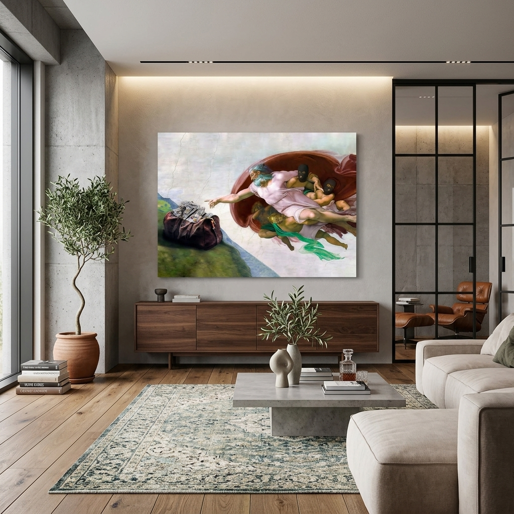 Die Schaffung des Geldes Inspirierender Kunstdruck auf Leinwand