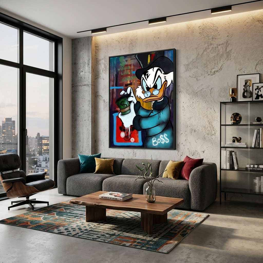Scrooge Boss Inspirierender Kunstdruck auf Leinwand