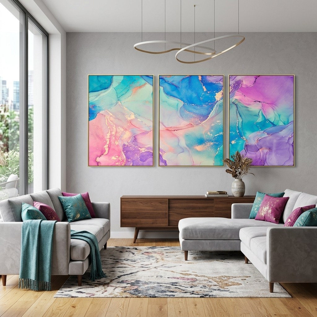 Modularer Kunstdruck auf Leinwand mit mehreren Teilen, Regenbogen-Abstraktion