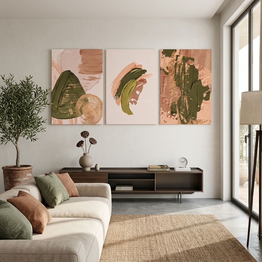Modularer abstrakter Kunstdruck auf Leinwand, mehrere Teile, pudergrün