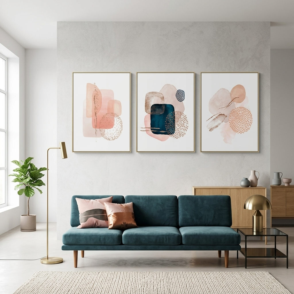 Modularer, abstrakter Puder-Mehrteiler-Kunstdruck auf Leinwand
