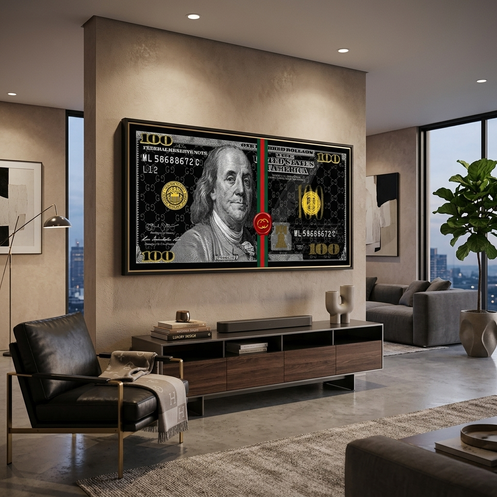 100 Dollar Gucci schwarz inspirierender Kunstdruck auf Leinwand