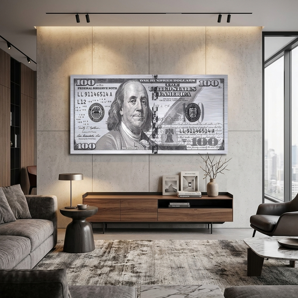 100 Dollar graue Farbe inspirierende Leinwand Wand Kunstdruck