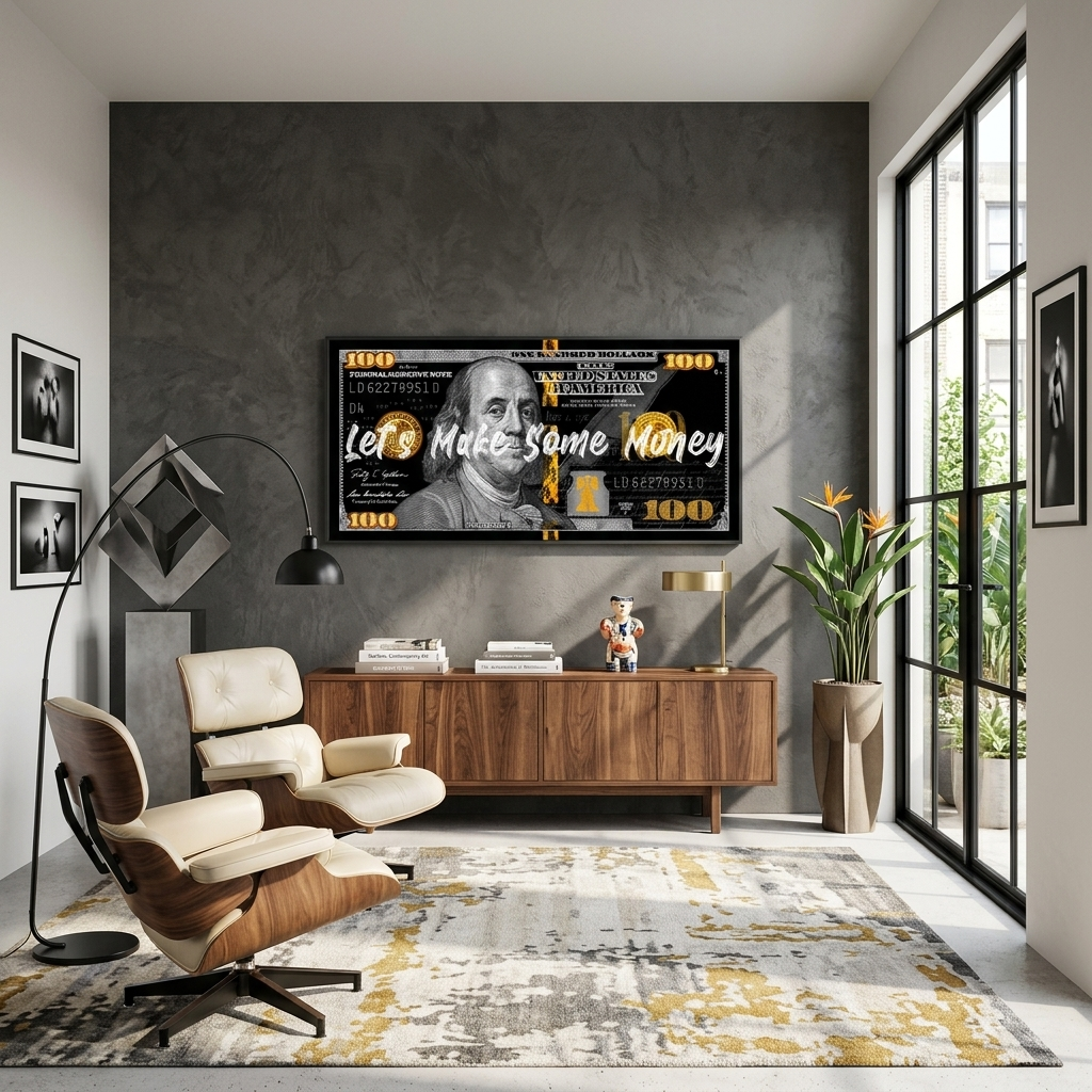 100 Dollar schwarzes Gold Lasst uns Geld verdienen Inspirierender Kunstdruck auf Leinwand