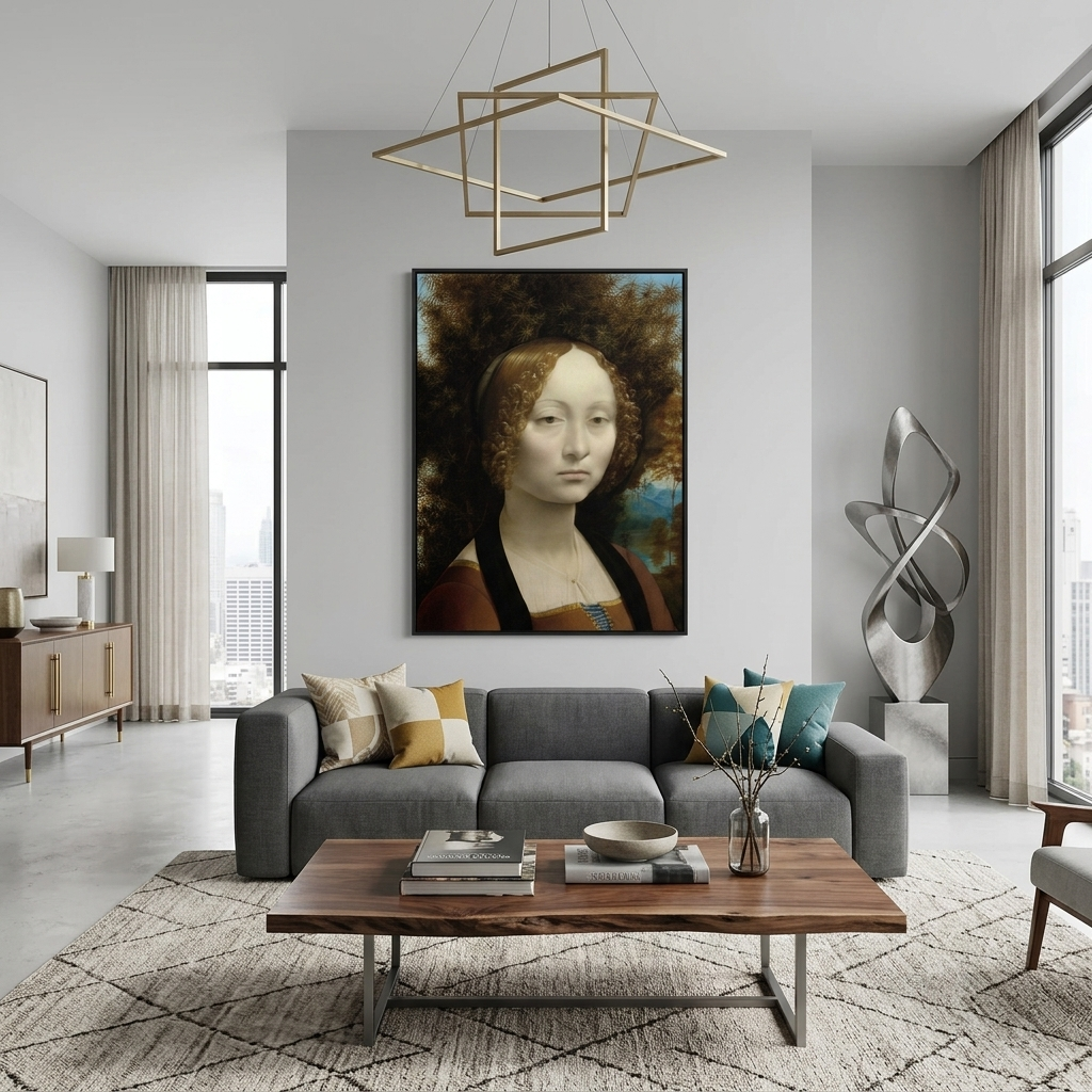 Reproduktions-Porträt von Ginevra de Benci von Leonardo da Vinci, Reproduktion, Kunstdruck auf Leinwand