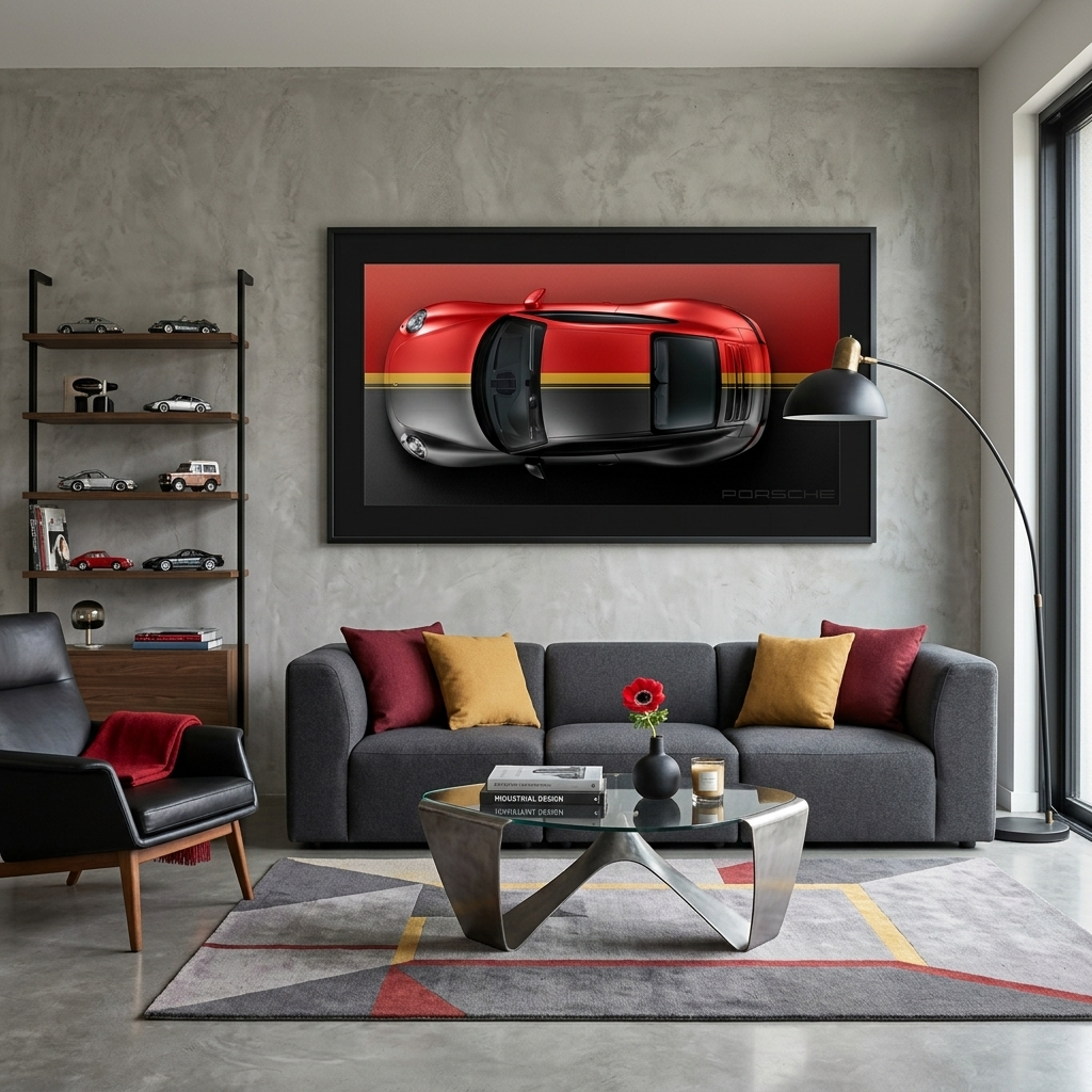 Leinwandbild, Porsche 911, grün, auf grauem Hintergrund