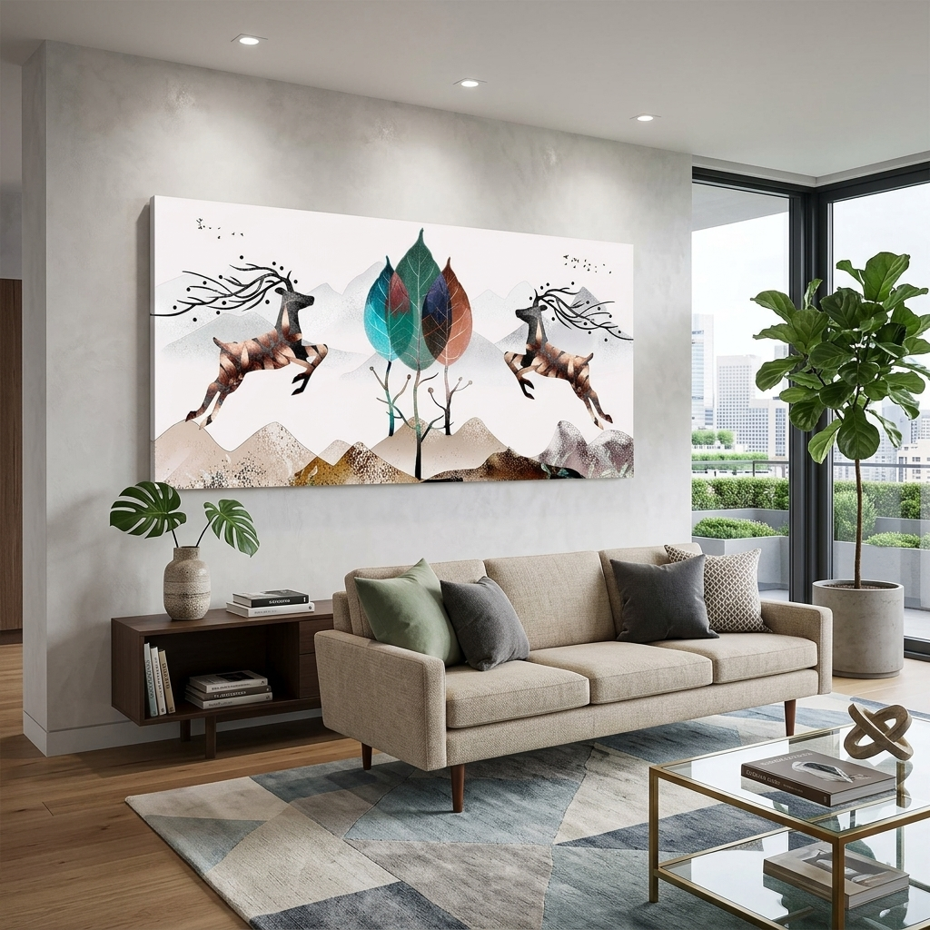 Zwei Hirsche in den Bergen Abstraktion Leinwand Wand Kunstdruck