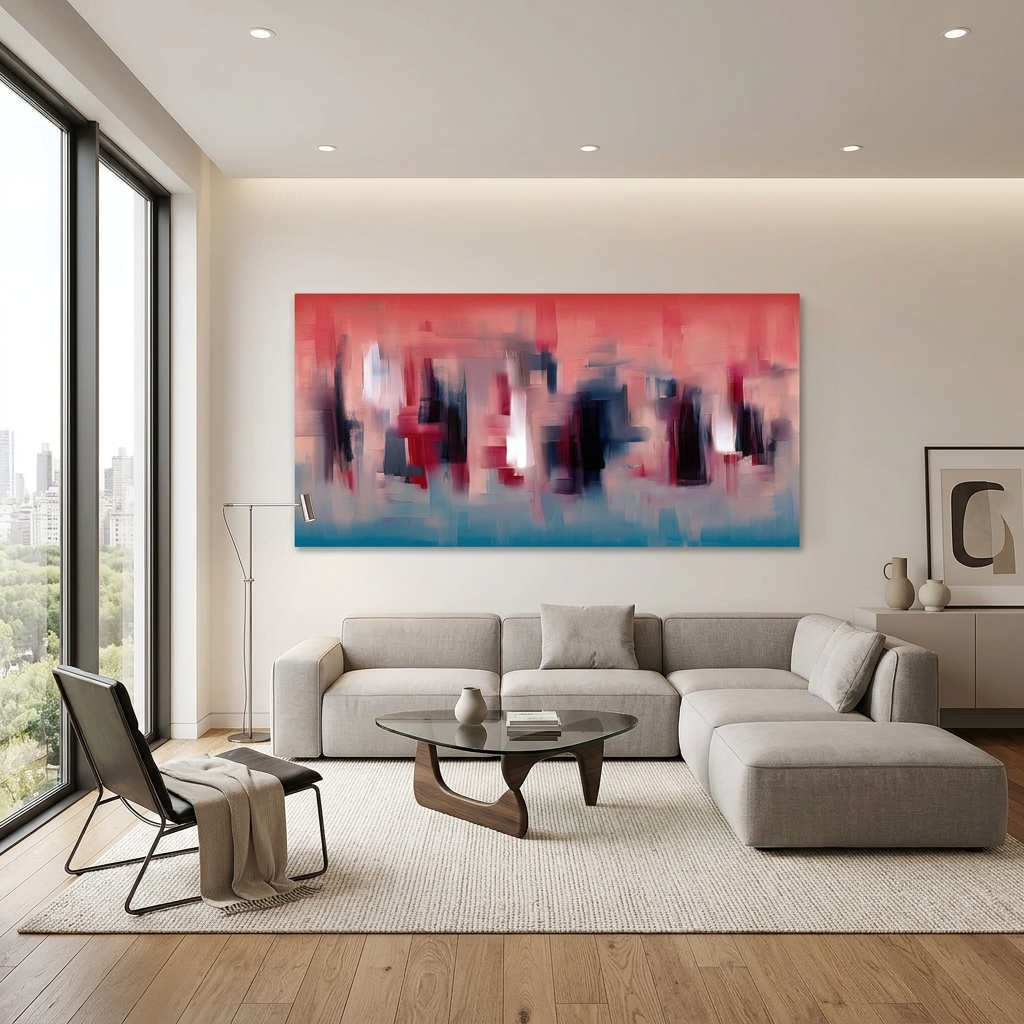 Rot und Blau abstrakt mit dunklen Details Abstraktion Leinwand Wand Kunstdruck