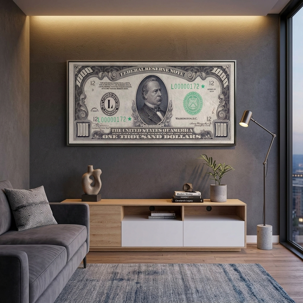 1000 Dollar, Schwarz-Weiß, inspirierender Kunstdruck auf Leinwand
