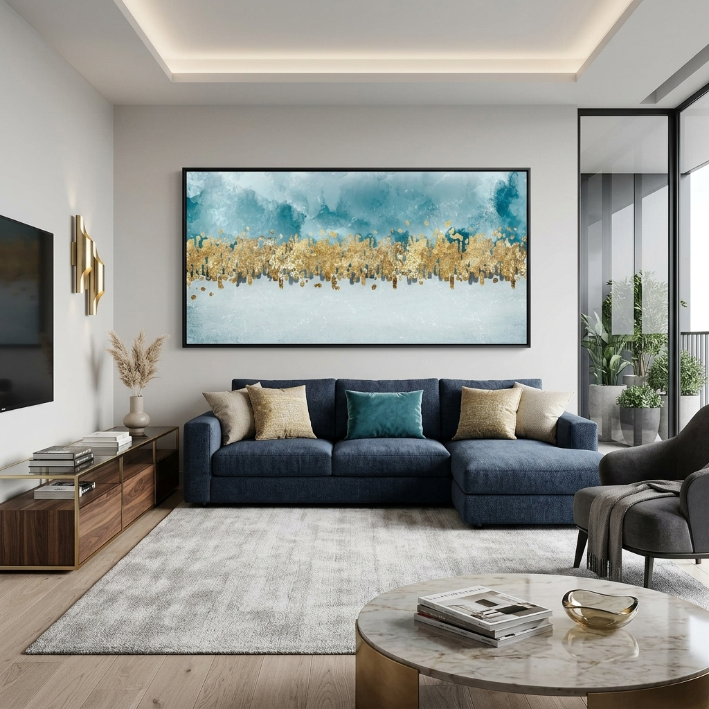 Mit goldenen und blauen Farben Abstraktion Leinwand Wand Kunstdruck