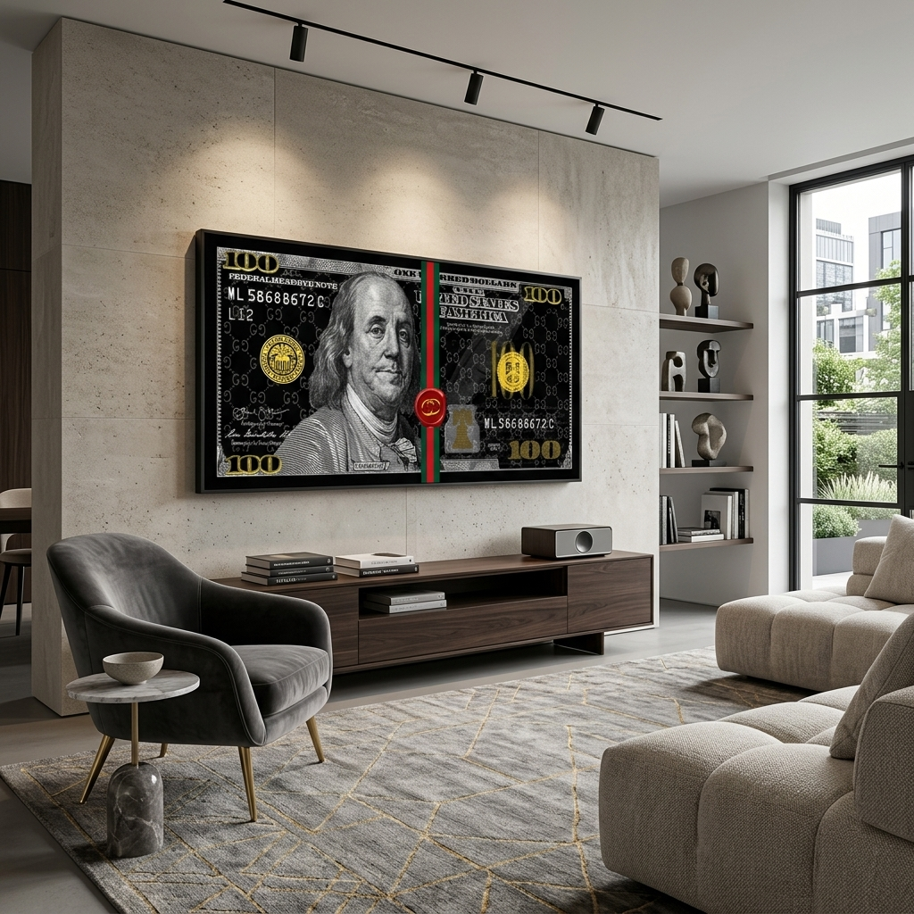 100 Dollar Gucci schwarz inspirierender Kunstdruck auf Leinwand