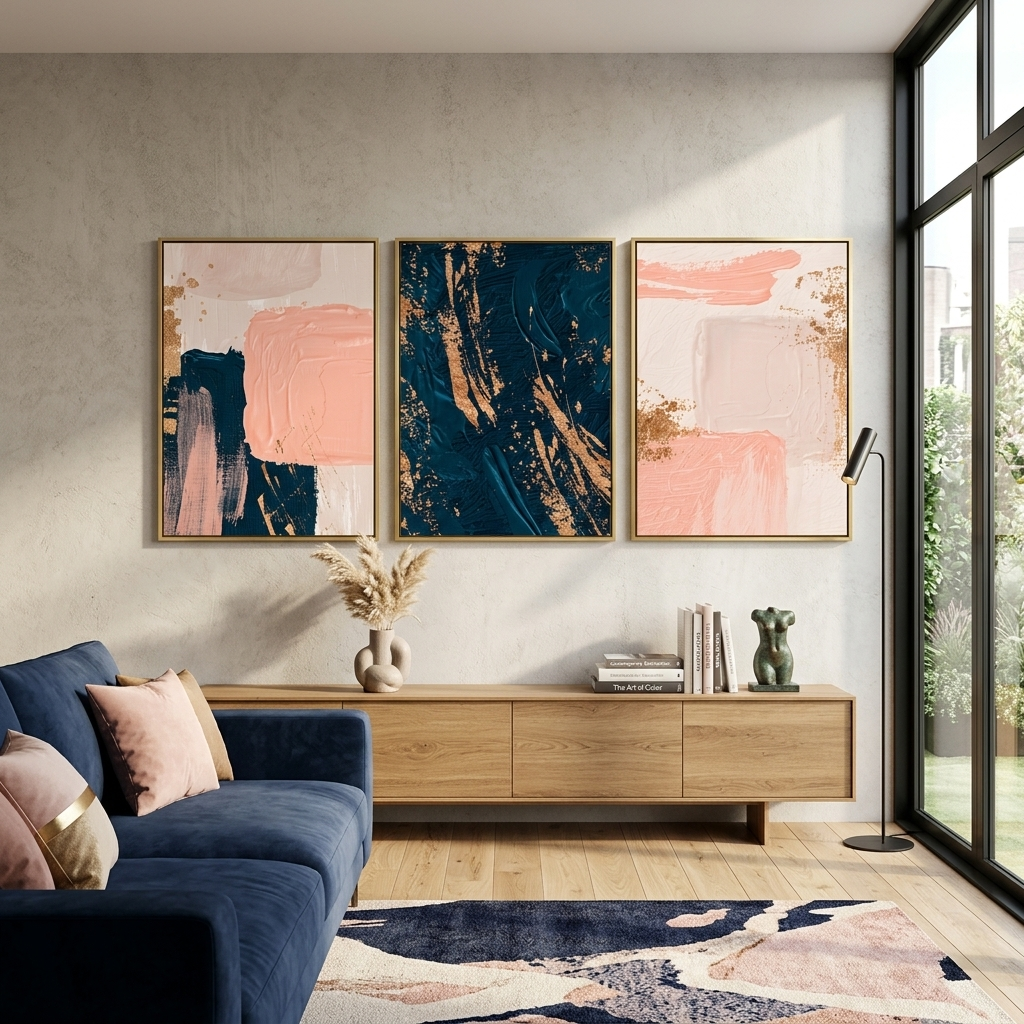 Modularer, puderblauer, mehrteiliger Kunstdruck auf Leinwand