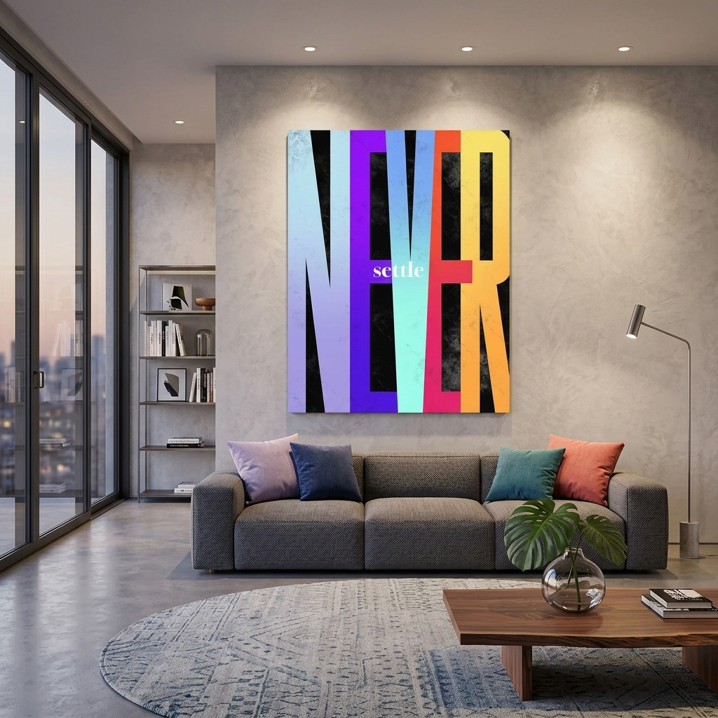 Um zu motivieren, geben Sie sich nie zufrieden, motivierender Kunstdruck auf Leinwand, Wanddekoration