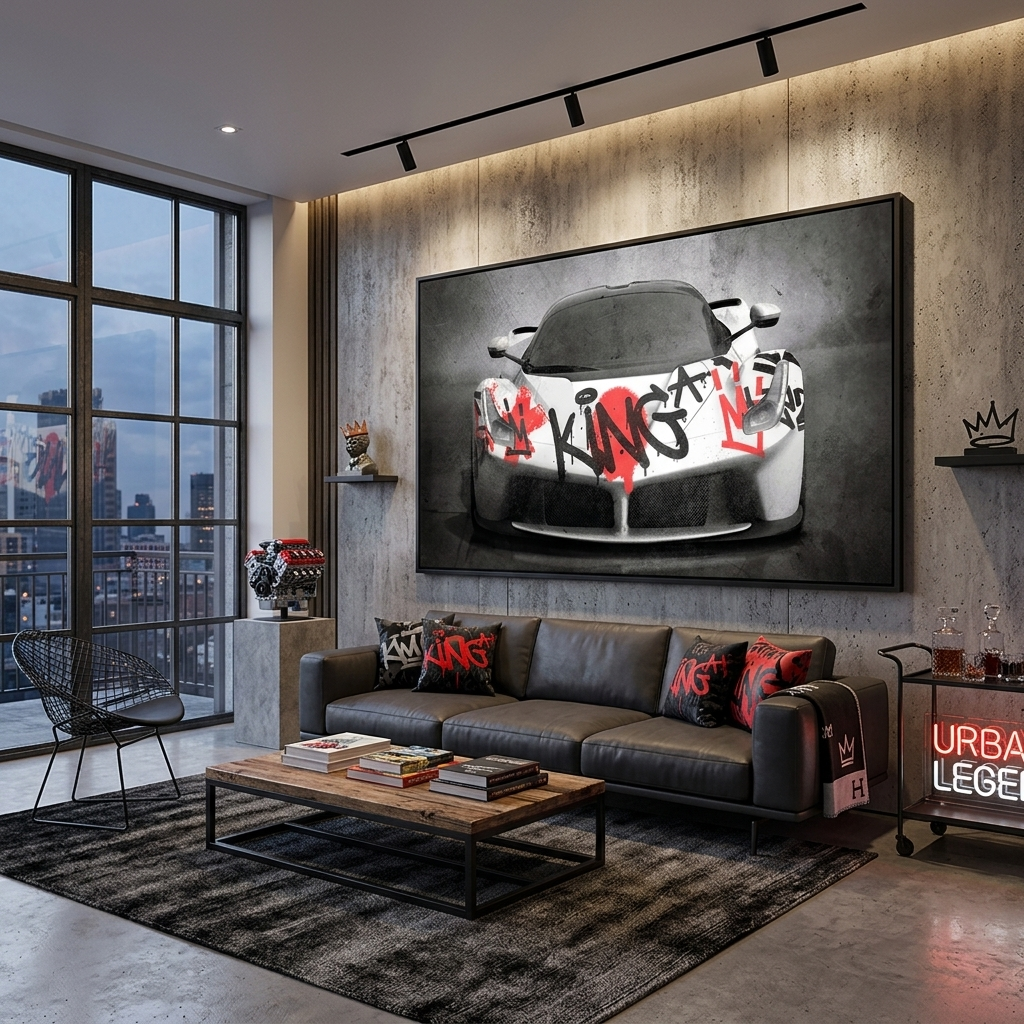 Zur Motivation Graffiti King Ferrari Mercedes Motivierender Leinwand-Kunstdruck