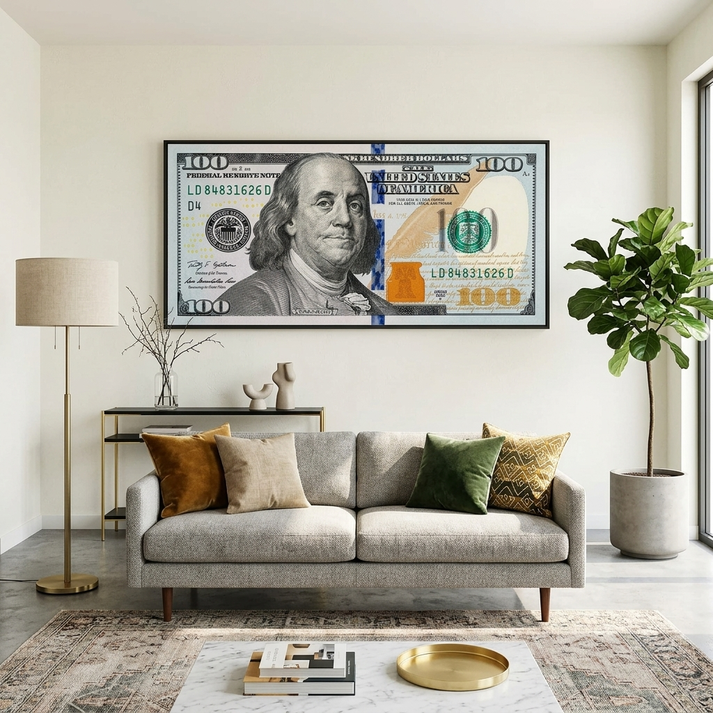 100 Dollar Originalfarbe Inspirierender Kunstdruck auf Leinwand