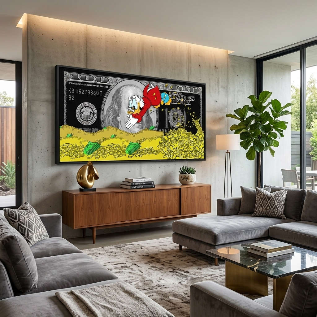 Scrooge Münzen und der schwarze Dollar Inspirierender Leinwand-Kunstdruck