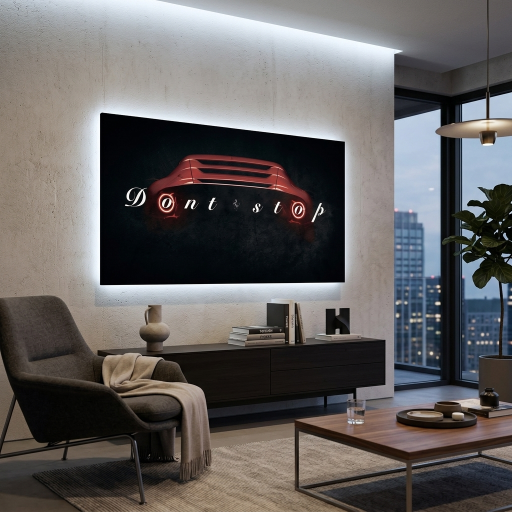 Zur Motivation: „Don't Stop“, Motivierender Leinwand-Kunstdruck von Ferrari Mercedes