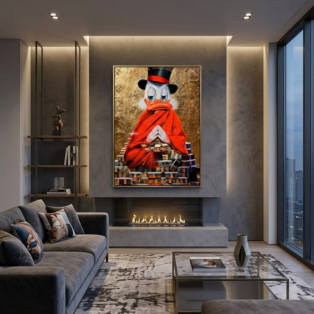 Scrooge Meditation Reichtum golden inspirierende Leinwand Wand Kunstdruck