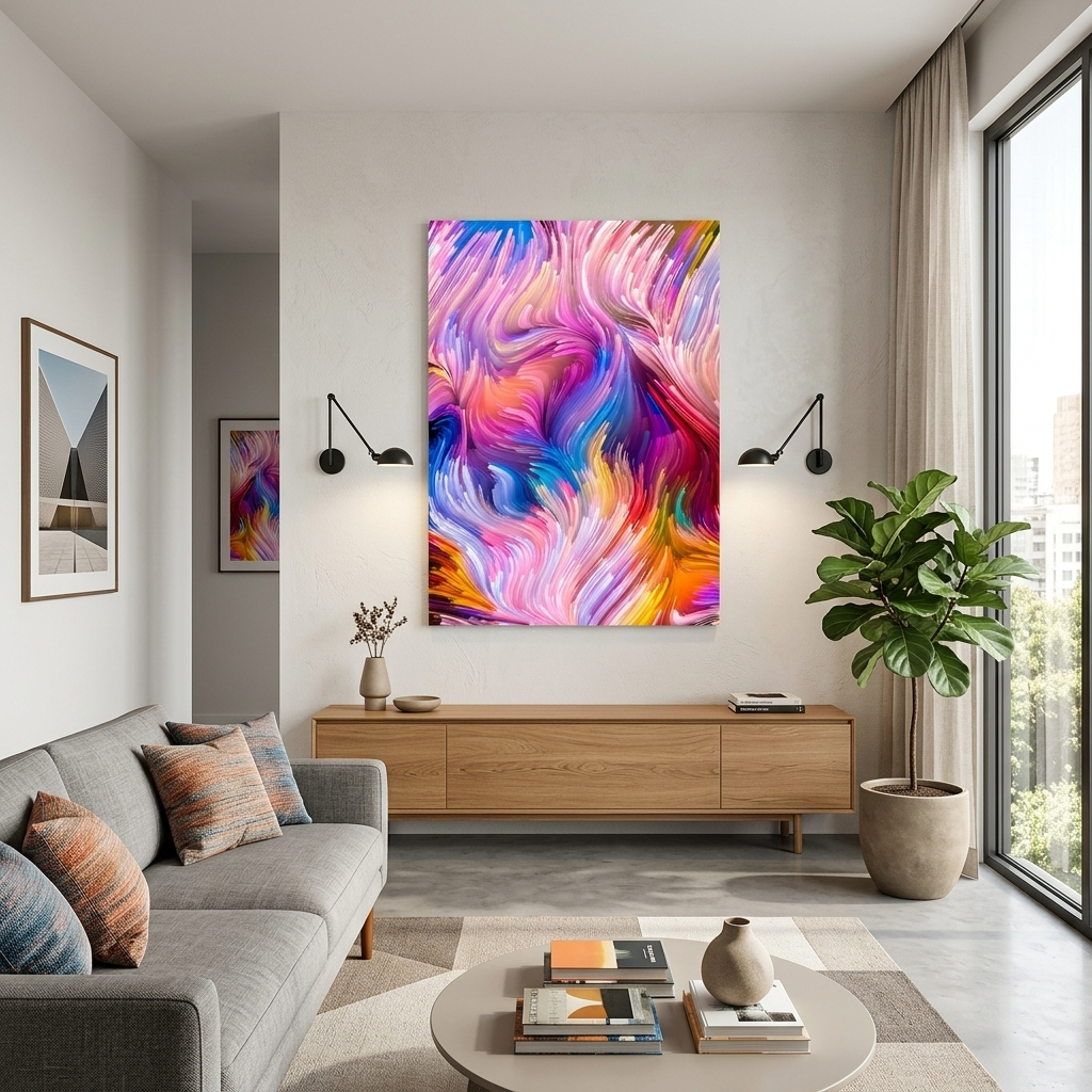 Der farbenfrohe Abstraktions-Kunstdruck auf Leinwand