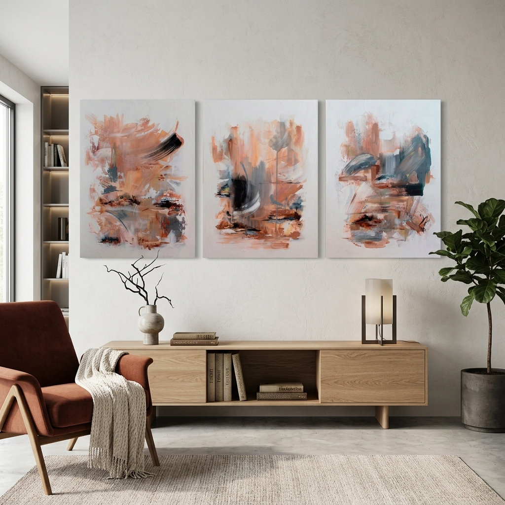 Modularer abstrakter Kunstdruck auf mehrteiliger Leinwand in Beigetönen