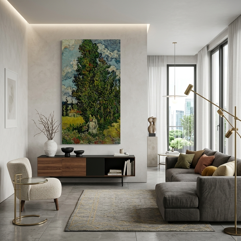 Reproduktion Zypressen und zwei Frauen Reproduktion Leinwand Wand Kunstdruck