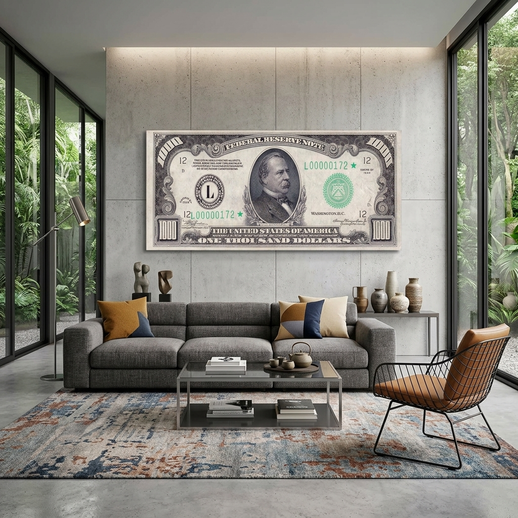 1000 Dollar, Schwarz-Weiß, inspirierender Kunstdruck auf Leinwand