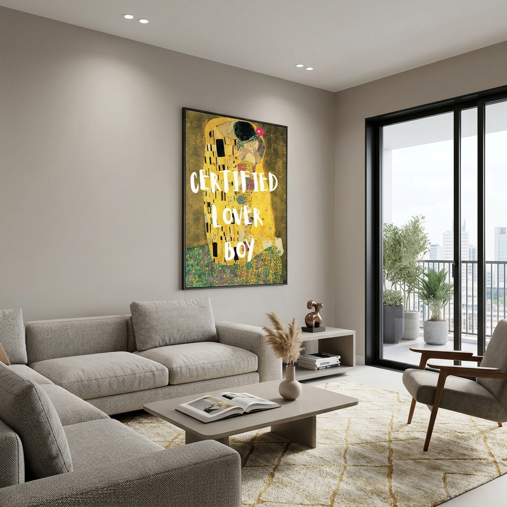 Kunstdruck auf Leinwand, Motiv: Der Kuss. Certified Lover Boy
