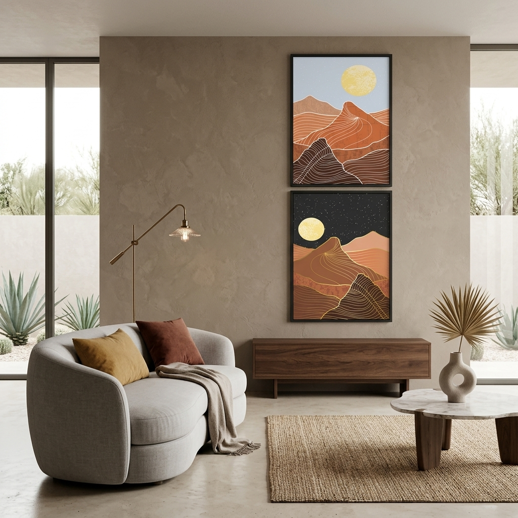 Modularer Kunstdruck auf Leinwand, mehrteilig, Berge bei Tag und bei Nacht