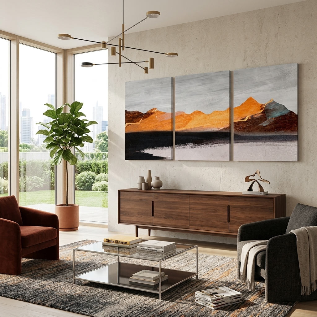 Modularer orange-grauer abstrakter mehrteiliger Kunstdruck auf Leinwand