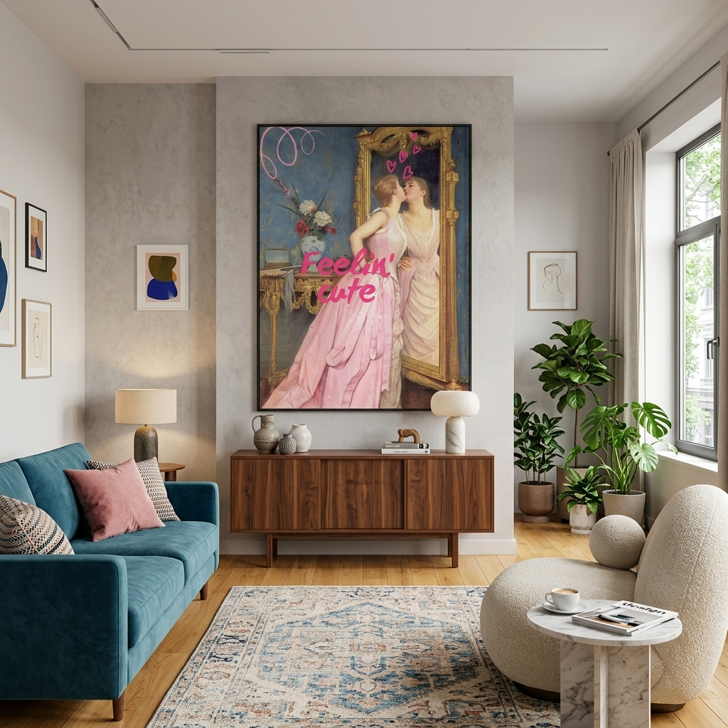 Kunstdruck auf Leinwand, letzter Blick in den Spiegel. Fühle mich süß