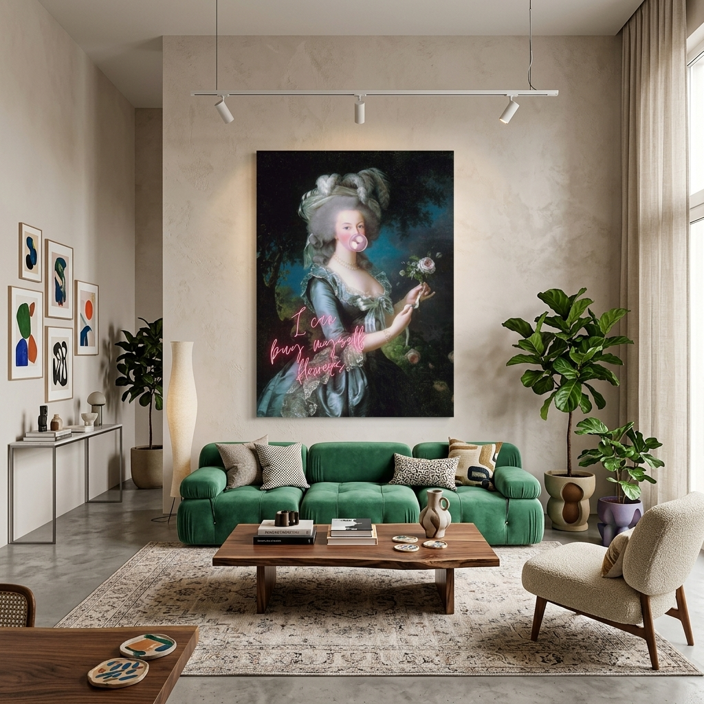 Kunstdruck auf Leinwand, Marie Antoinette. Ich werde mir Blumen kaufen