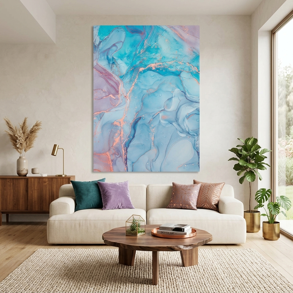 Türkisblau mit rosa Abstraktion Leinwand Wand Kunstdruck