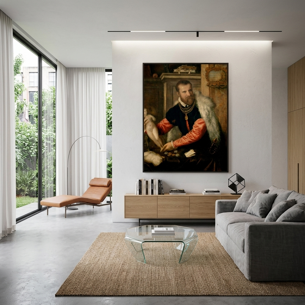 Reproduktions-Porträt von Jacopo Strada von Tizian, Reproduktion auf Leinwand, Wandkunstdruck