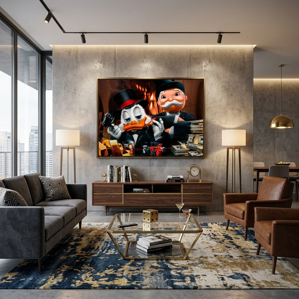 Scrooge, Monopoly, Geld Inspirierender Kunstdruck auf Leinwand