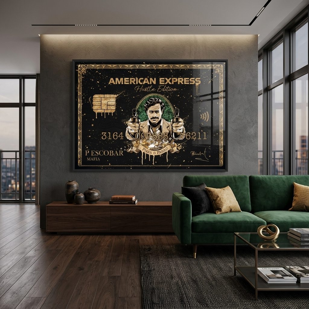 American Express – Motivierender Kunstdruck auf Leinwand mit Pablo Escobar