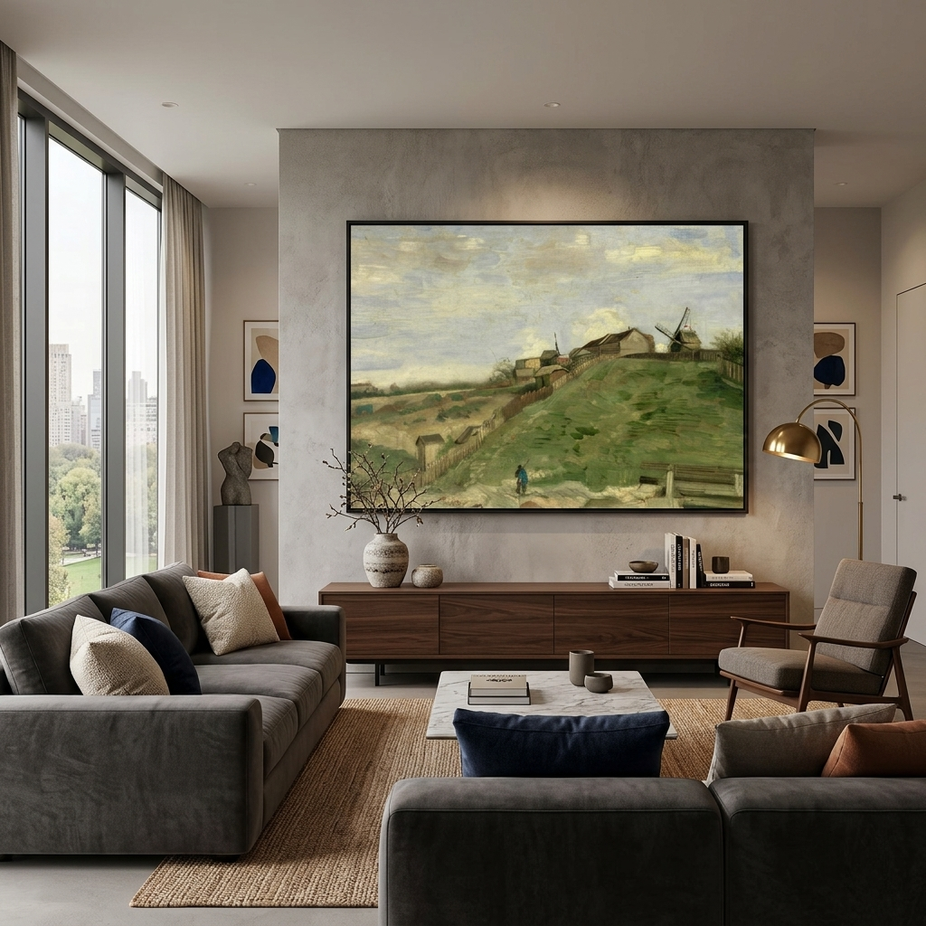 Reproduktion von Montmartre Hill mit Steinbruch, Vincent van Gogh, Reproduktion auf Leinwand, Wand-Kunstdruck