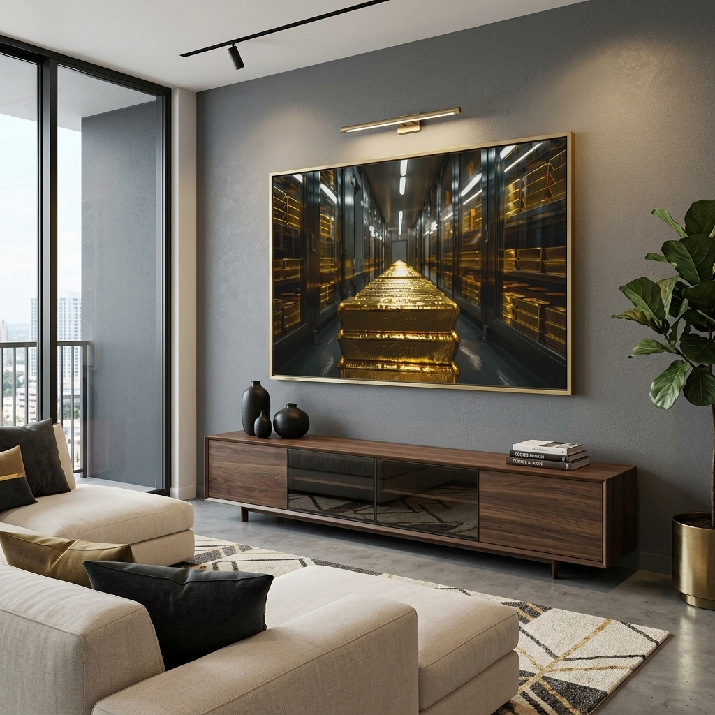 Goldbarren im Tresor Motivierender Kunstdruck auf Leinwand