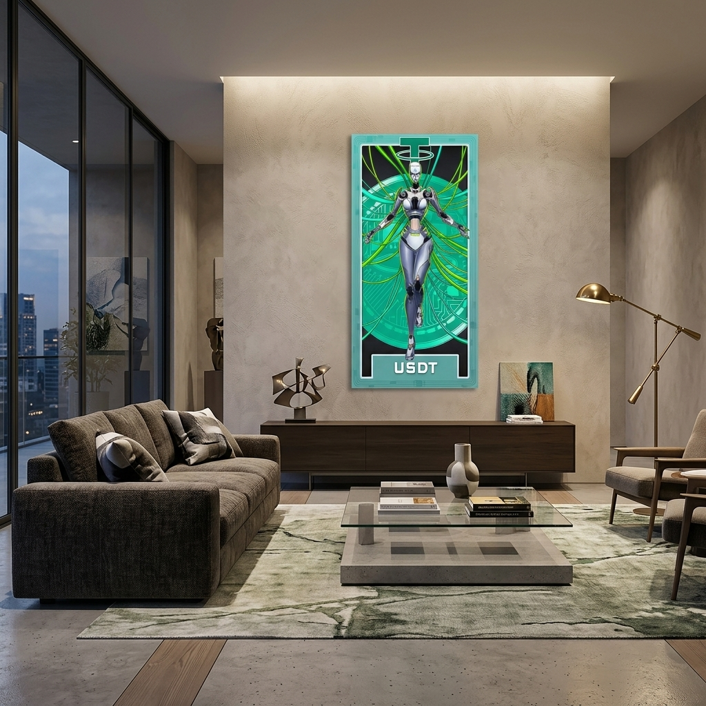 Money Crypto Warrior Robot Tether USDT Inspirational Canvas Wall Art Print