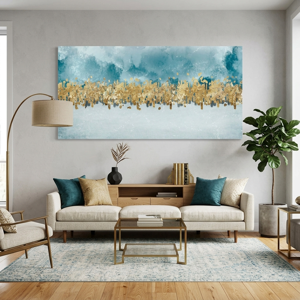 Mit goldenen und blauen Farben Abstraktion Leinwand Wand Kunstdruck