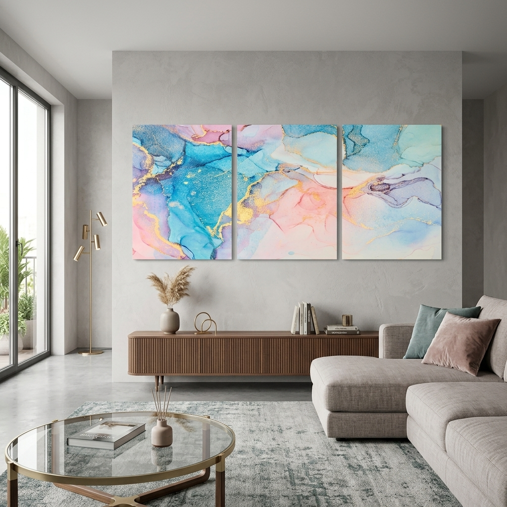 Modularer, pudriger, türkisfarbener, abstrakter, mehrteiliger Kunstdruck auf Leinwand