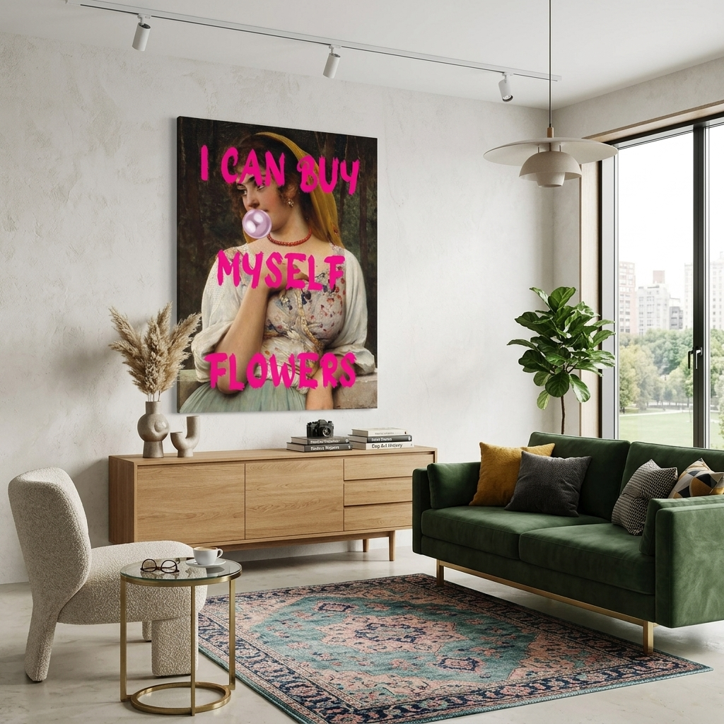 Leinwandbild „Ich kann mir Blumen kaufen“
