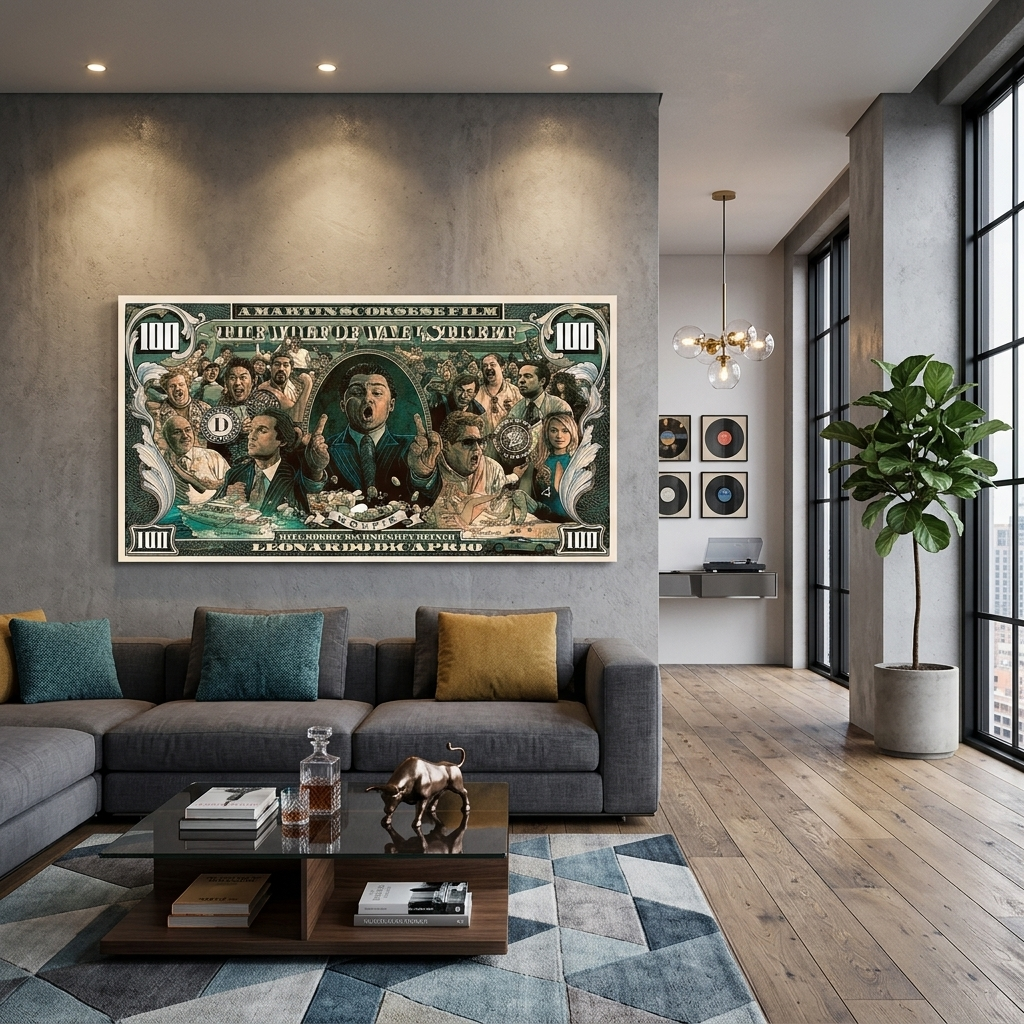 100 Dollar Wolf of Wall Street inspirierender Kunstdruck auf Leinwand