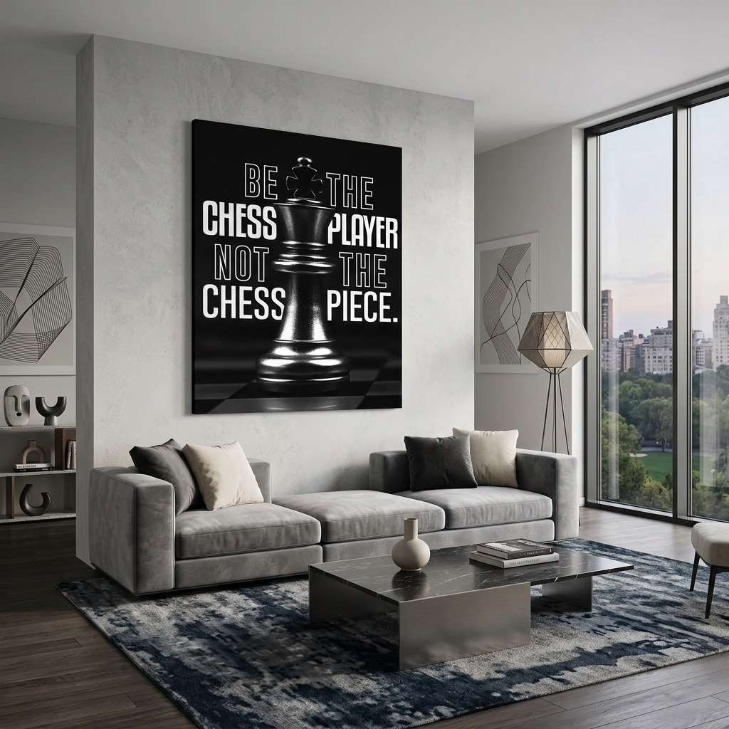 Zur Motivation Schachkönig Schwarz Motivierender Leinwand-Kunstdruck
