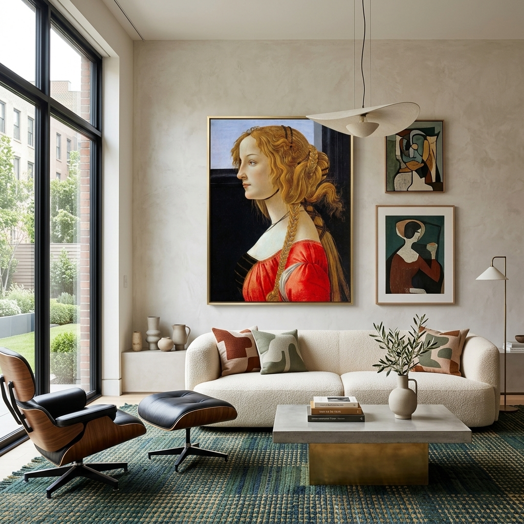 Reproduktion von Botticellis Porträt einer jungen Frau, Reproduktion auf Leinwand, Kunstdruck