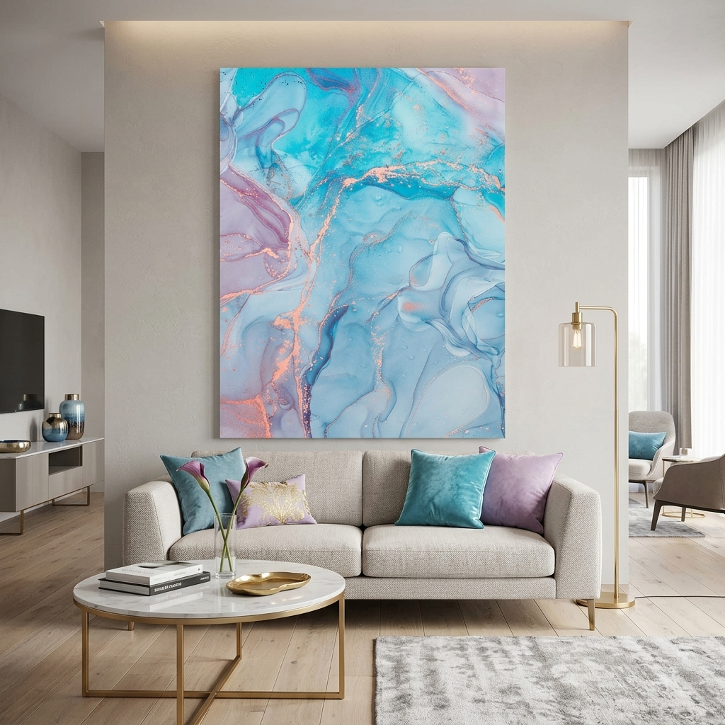 Türkisblau mit rosa Abstraktion Leinwand Wand Kunstdruck