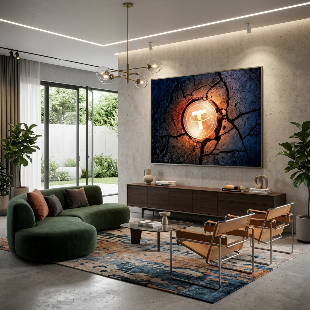 Tether USDT Goldmünze auf dem Boden Inspirierender Leinwand-Kunstdruck